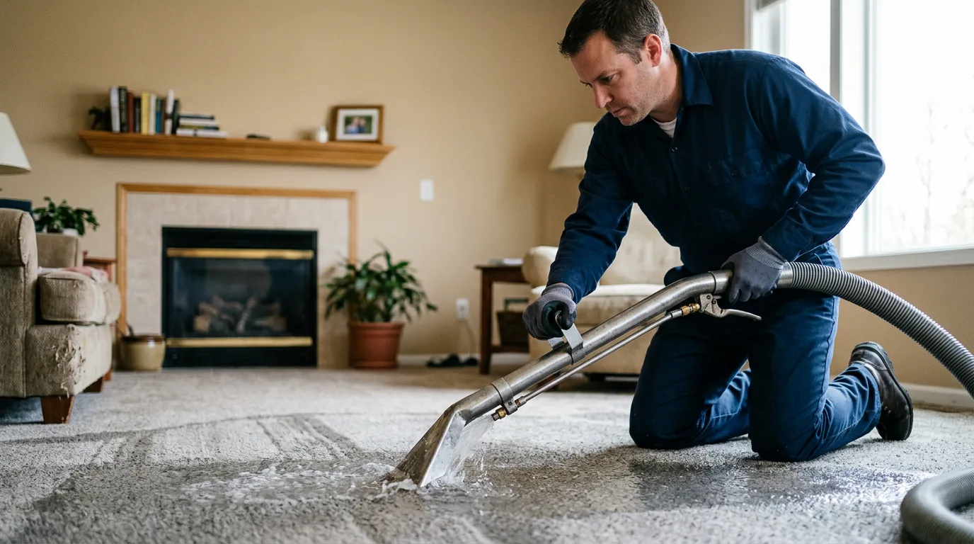 Water damage restoration technician working near Unity, WI